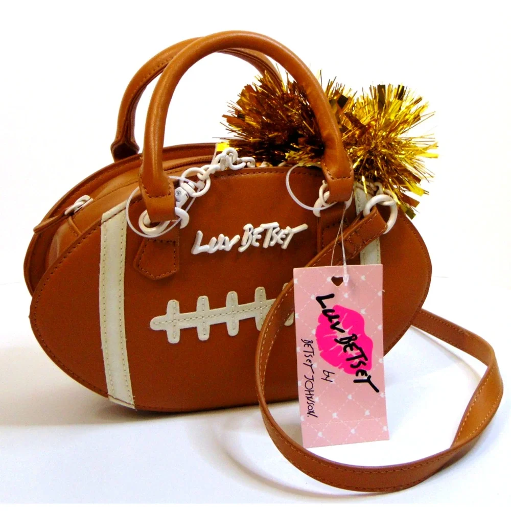 Betsey Johnson Football Bag Brown & White Mini Satchel Luv Betsey Novelty Purse - Picture 4 of 16